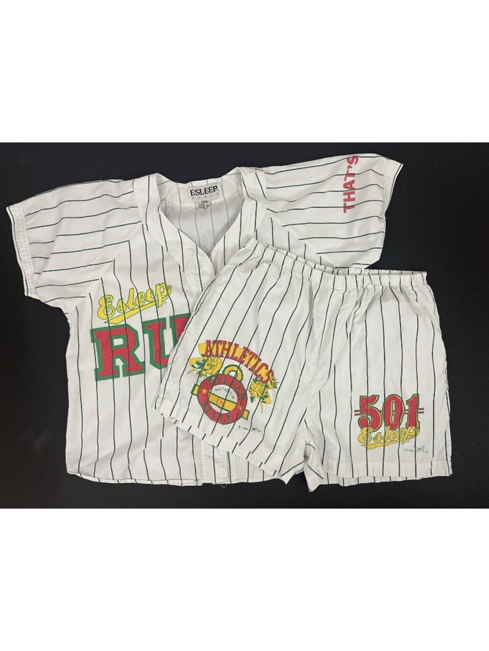 Vintage Esleep Baseball Pajama Shirt & Shorts Set Dream Chief Size M
